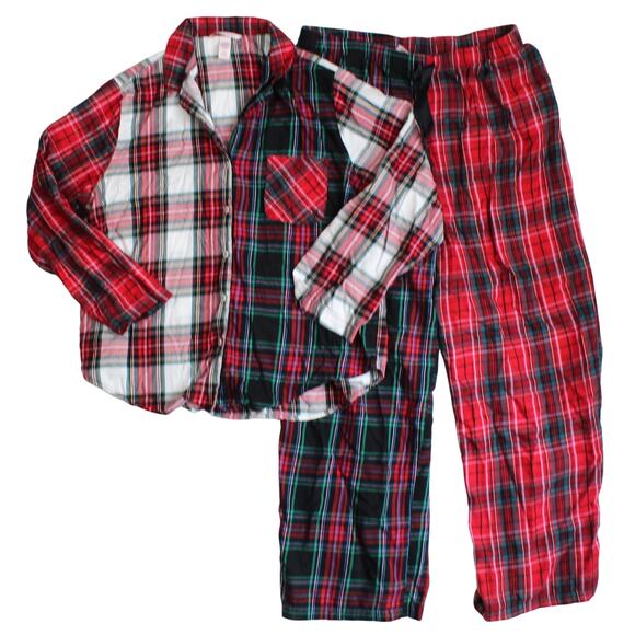 Victorias Secret Pajama Set Womens Large Plaid Patchwork Red Green Holiday - Picture 1 of 10